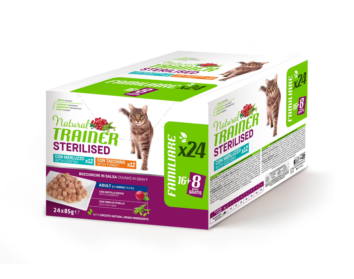 Trainer Natural - Adult - Multipack - Steril. Merluzzo/Tacchino - 24 Buste (Kg/Size:0,085)