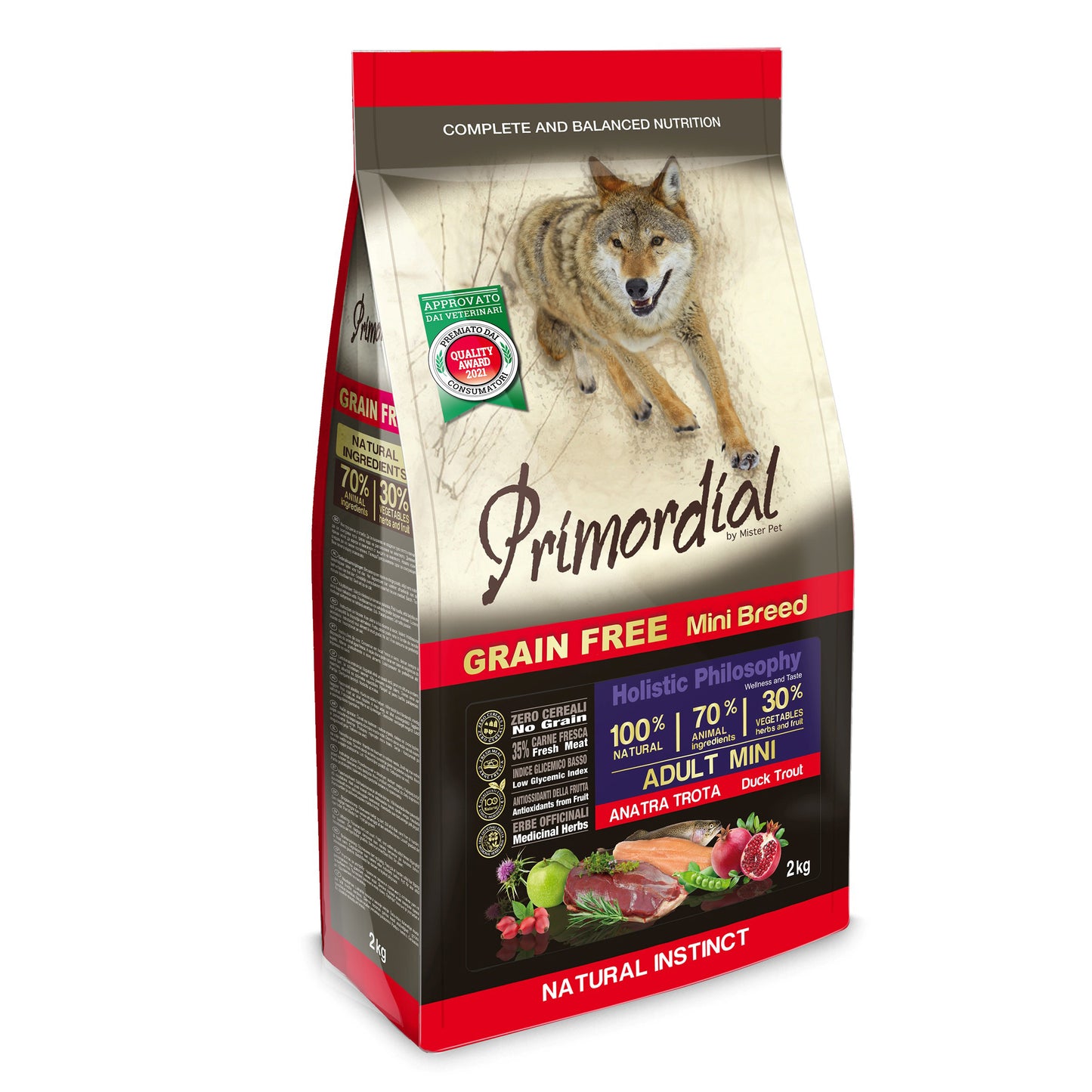 Primordial Grain-Free Dog Mini Adult Trota&Anatra (Kg/Size: 2)