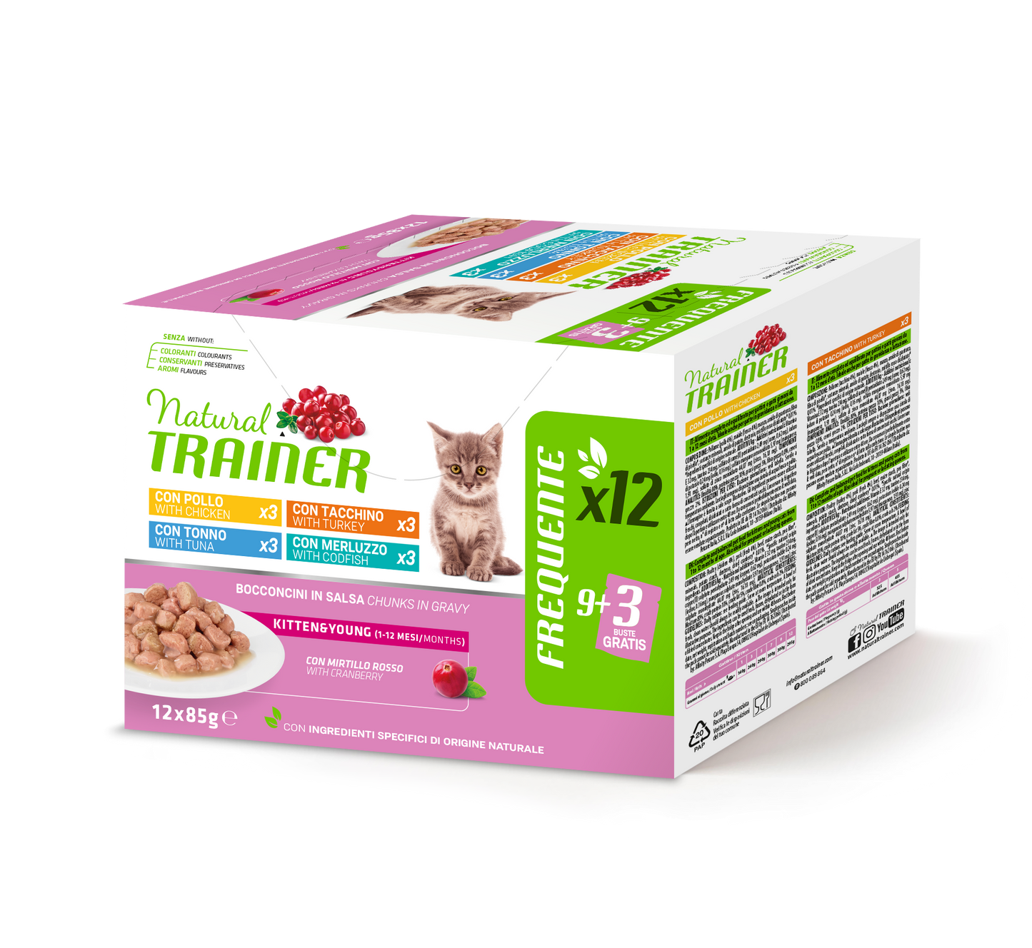 Trainer Natural Cat Multipack Kitten 4 Gusti Merluzzo,Tonno, Tacchino Pollo (Kg/Size: 0,085)
