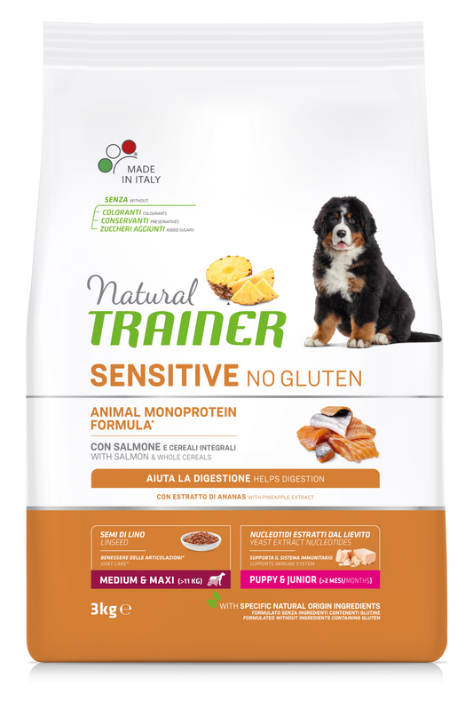 Trainer Natural Sensitive No Gluten Medium&Maxi Puppy&junior Con Salmone (Kg/Size:3)