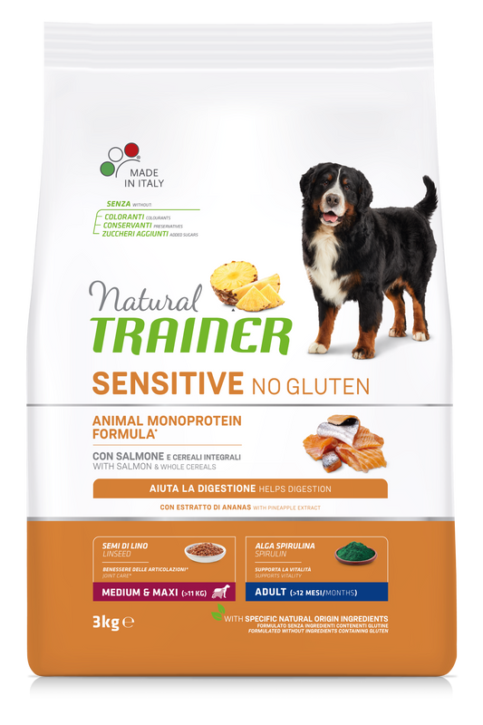 Trainer Natural Sensitive No Gluten Adult Medium&Maxi Con Salmone (Kg/Size:3)