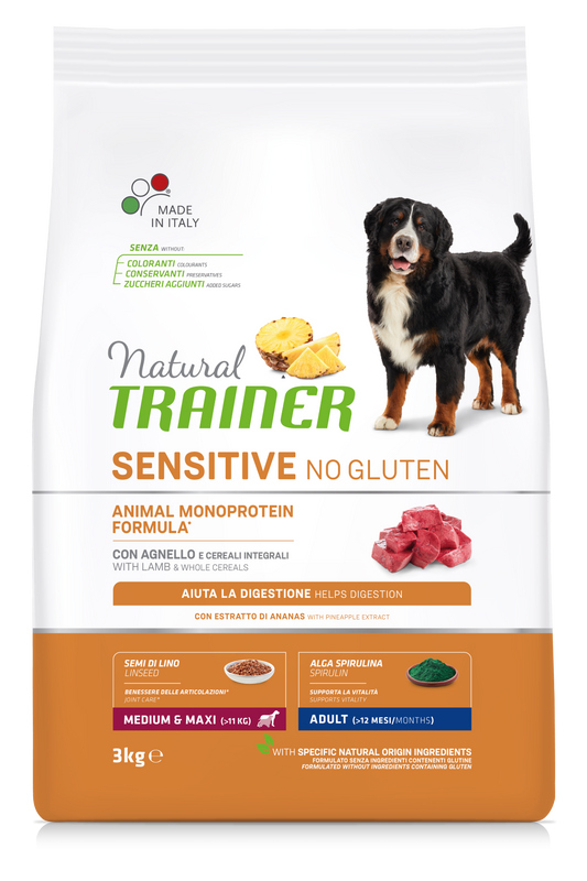 Trainer Natural Sensitive No Gluten Adult Medium&Maxi Con Agnello (Kg/Size:3)