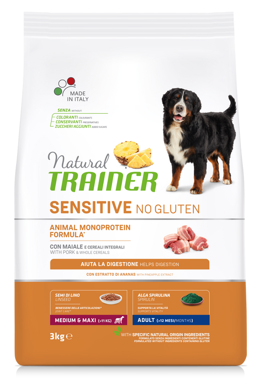 Trainer Natural Sensitive No Gluten Medium&Maxi Con Maiale (Kg/Size:3)