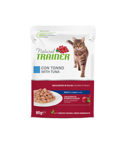 Natural Trainer Gatto Bocconcini in salsa gusto Tonno (Kg/Size : 0,85) Formato convenienza 12 bustine