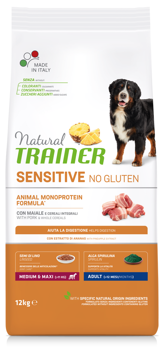 Trainer Natural Sensitive No Gluten Medium&Maxi Con Maiale (Kg/Size:12)