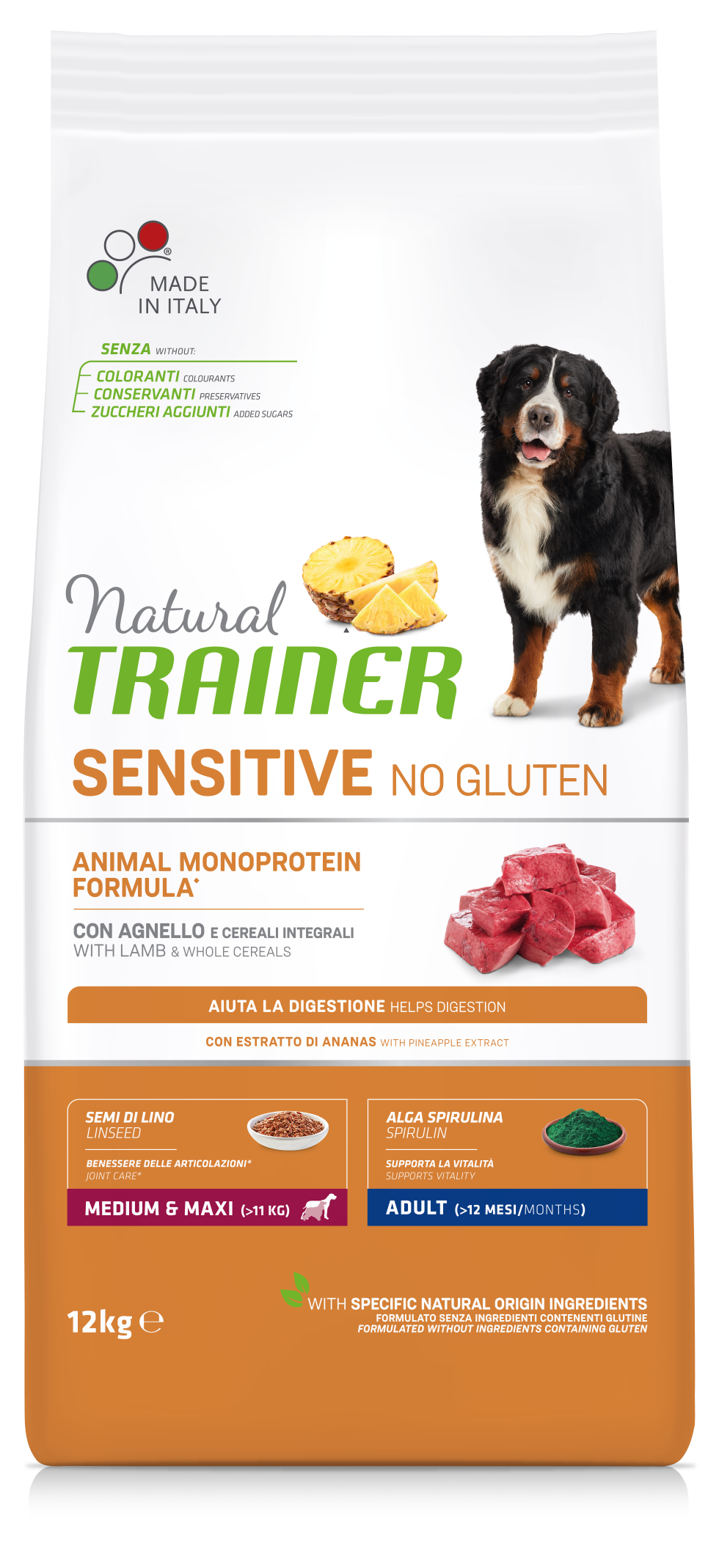 Trainer Natural Sensitive No Gluten Adult Medium&Maxi Con Agnello (Kg/Size:12)