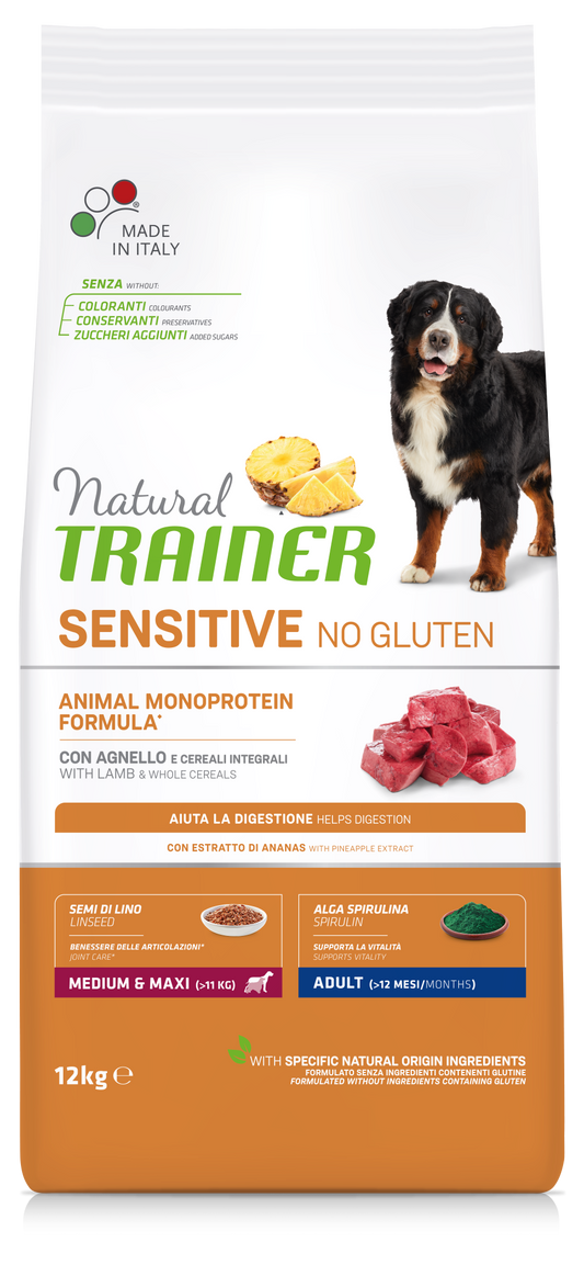 Trainer Natural Sensitive No Gluten Adult Medium&Maxi Con Agnello (Kg/Size:12)