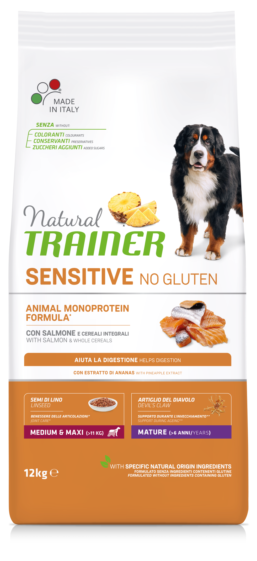 Natural Trainer Sensitive No Gluten Medium&Maxi Mature con Salmone (Kg/Size:12)