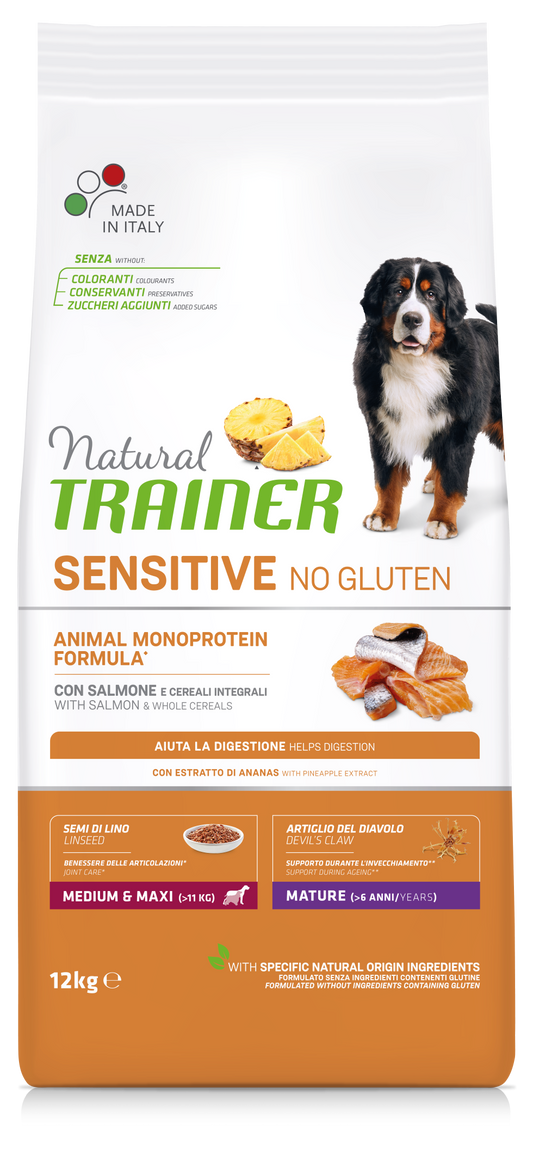 Natural Trainer Sensitive No Gluten Medium&Maxi Mature con Salmone (Kg/Size:12)